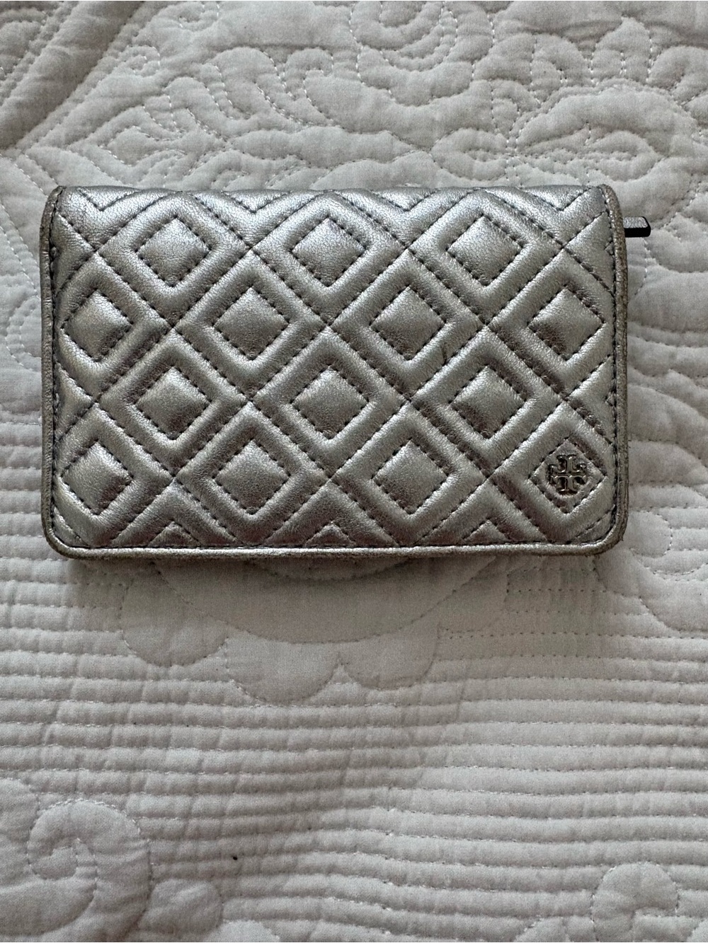 Tory Burch Quilted Metallic Silver Wallet